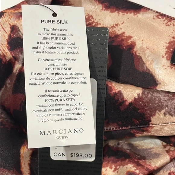 NWT Marciano Guess Animal Magic Wrap Skirt Size XS 100% Pure Silk Brown & Tan - Picture 14 of 16